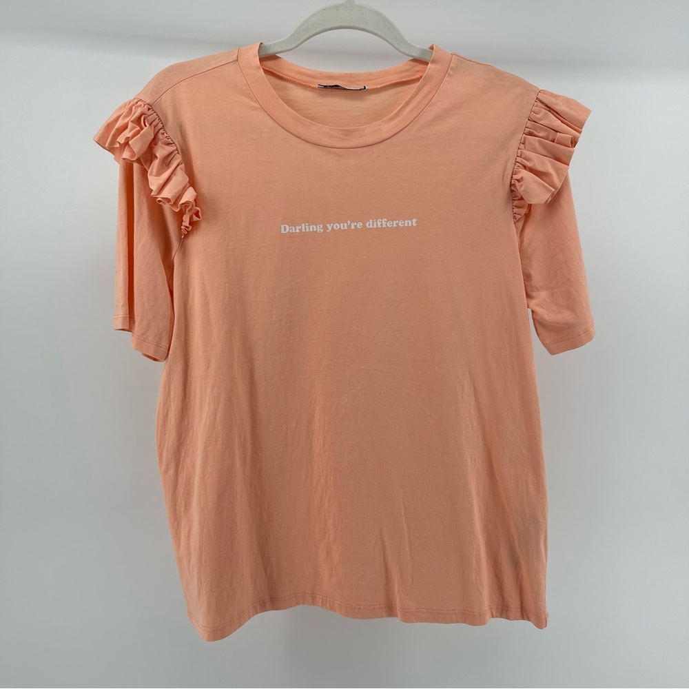 ZARA "Darling You're Different" Ruffle Sleeve Top in Peach, Women's Medium